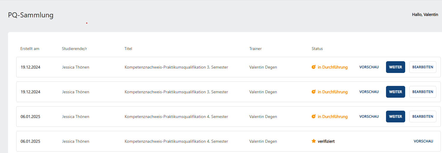 Status in Durchführung