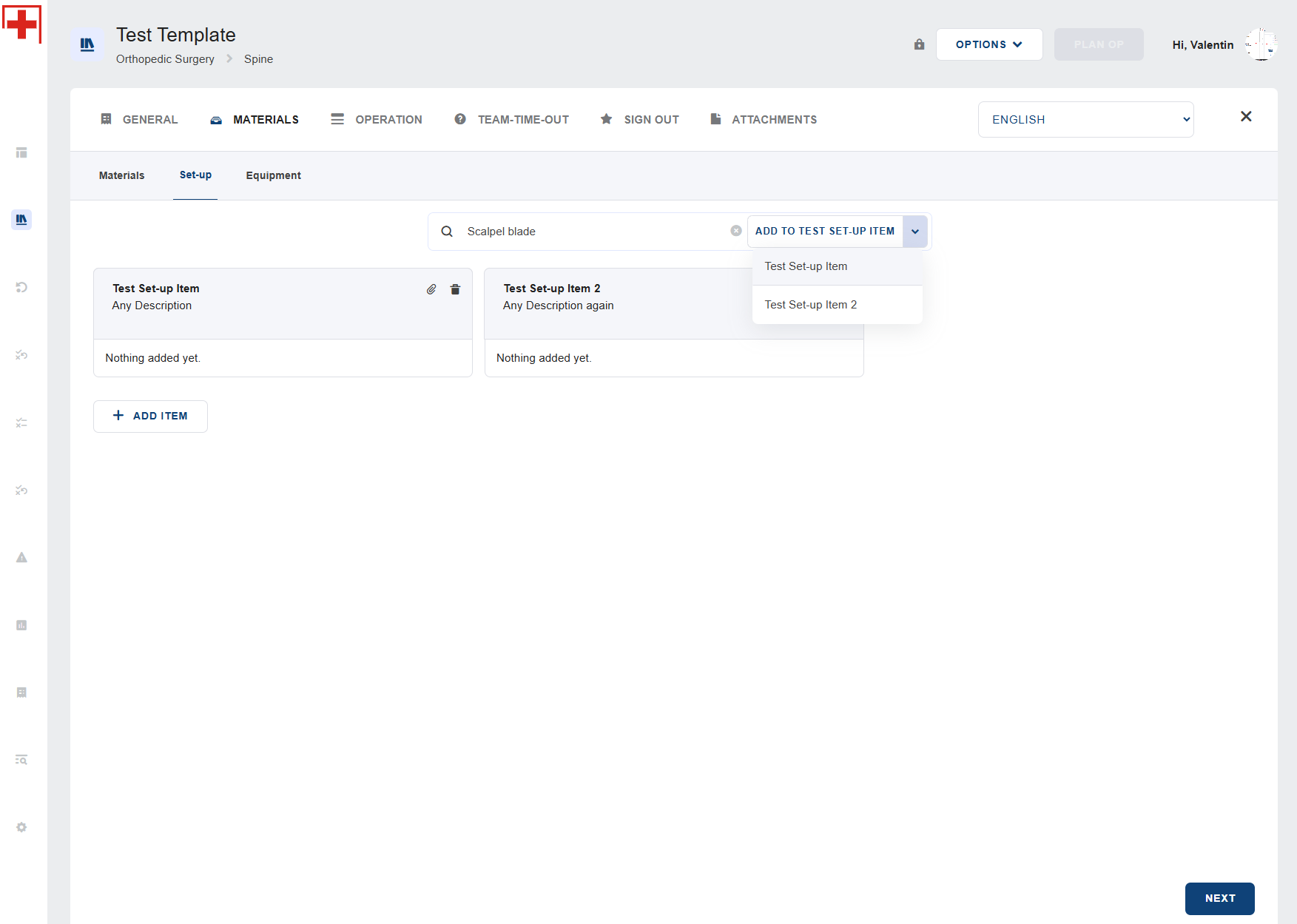 Search and add set-up items
