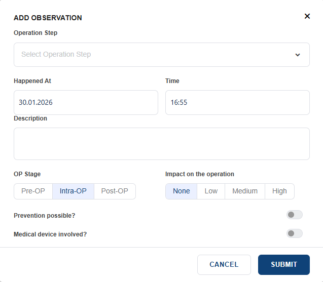 Add observation dialog
