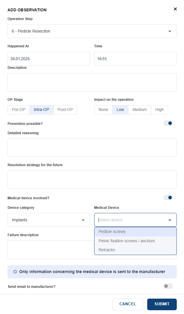 Material-based incident form