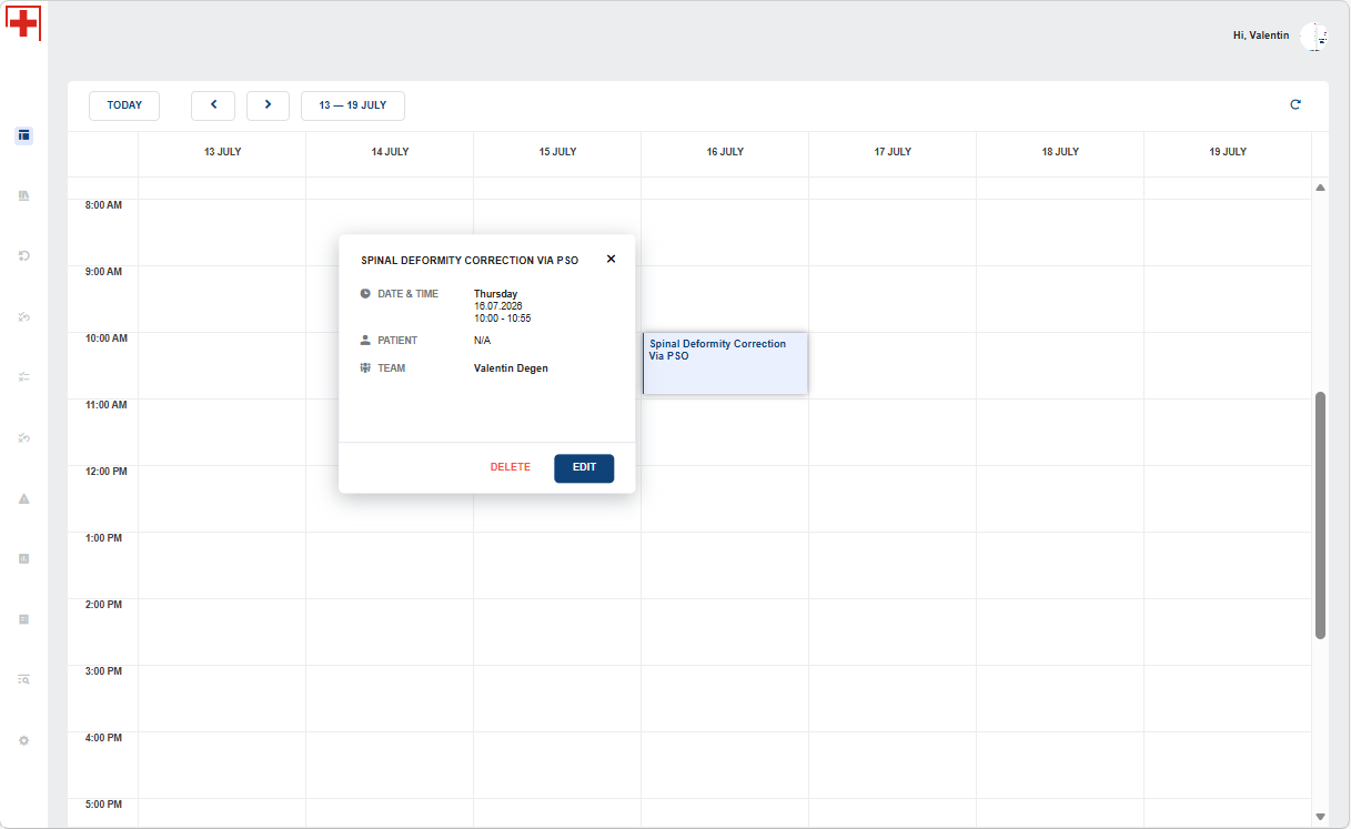 Dashboard with planned operation